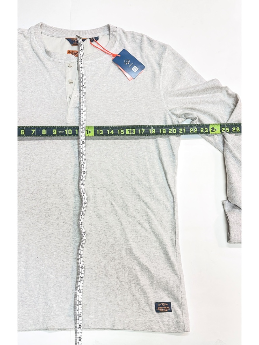 NWT SUPERDRY Long Sleeve T Shirt Mens Large Oat Marl Henley Workwear Casual Top - Picture 3 of 8